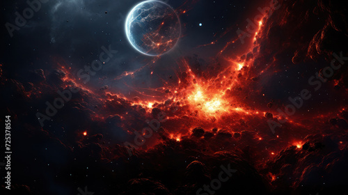 A wallpaper featuring a planet in space with cosmic dust, generative AI