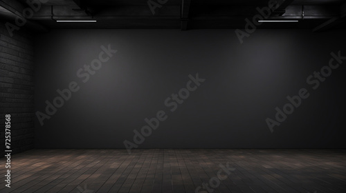 Blank black studio. black background studio. Generative AI.