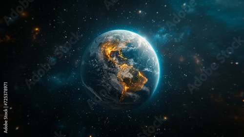 Planet earth in space among the stars.