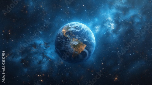 Planet earth in space among the stars.
