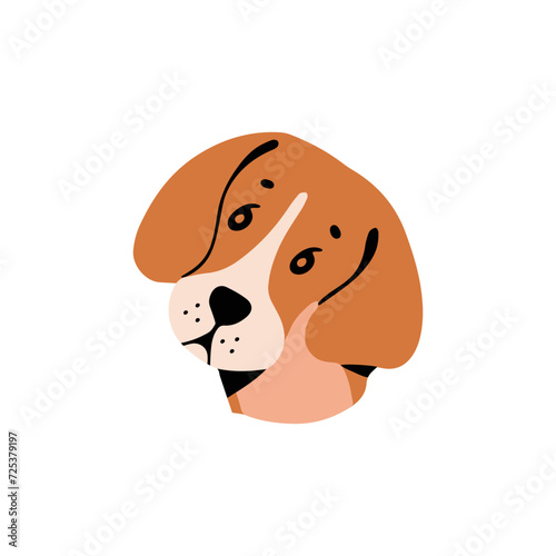 Funny beagle pup avatar. Happy puppy of hunting breed. Cute muzzle of shorthair hound. Adorable dog face, amusing snout. Canine pet portrait. Flat isolated vector illustration on white background