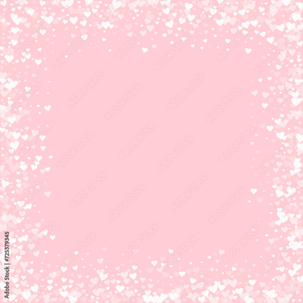 White hearts scattered on pink background.