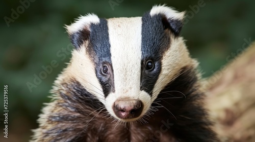 A furry badger is looking at the surroundings.