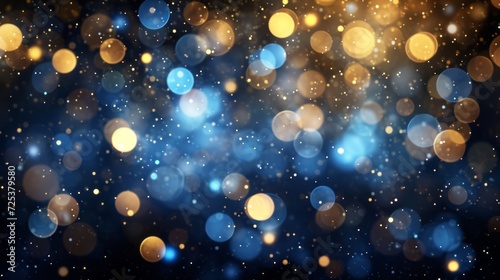 A blurry image captures the bokeh effect of blue and yellow glowing lights.