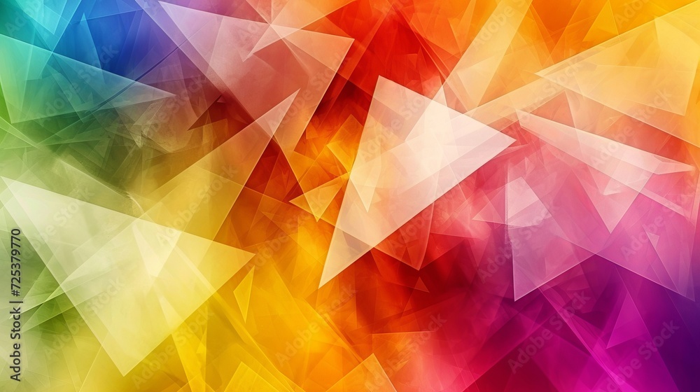 A vibrant, colorful digital art forms a multicolored abstract background with triangles.