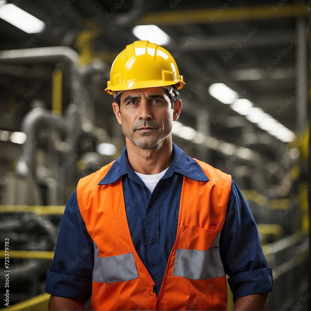 Portrait of a Worker in Safety Gear Inside a Busy Warehouse Portrait of a Worker in Safety Gear Inside a Busy Warehouse