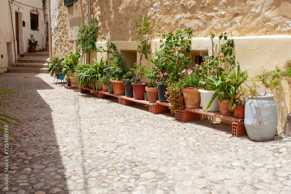 Pots on a street in Bocairente (Valencia, Spain)
