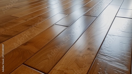 A hardwood floor in a room, made of hardwood floor boards, is oiled for preservation.
