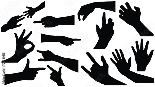 set of hand silhouettes isolated on white, Vector collection of human hands of different gestures, hands gesturing black, Black hands silhouettes, vector illustration