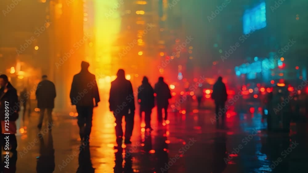 夜の街を歩く人々,Generative AI 夜の街を歩く人々,Generative AI