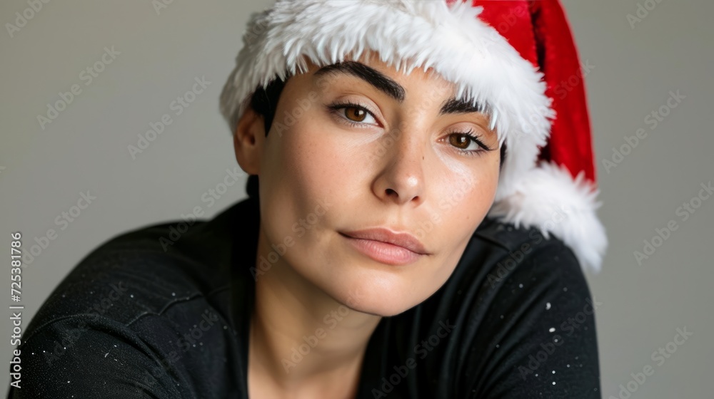 A person is wearing a Santa hat, expressing a merry sentiment. A person is wearing a Santa hat, expressing a merry sentiment.