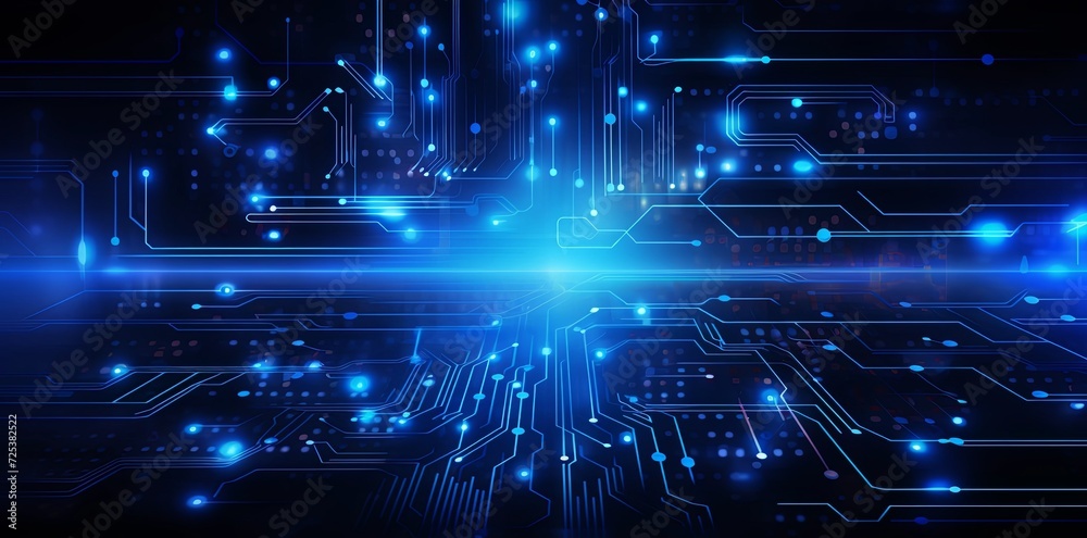 Obraz premium Technology circuit background with blue lights in the form of a graphic background.