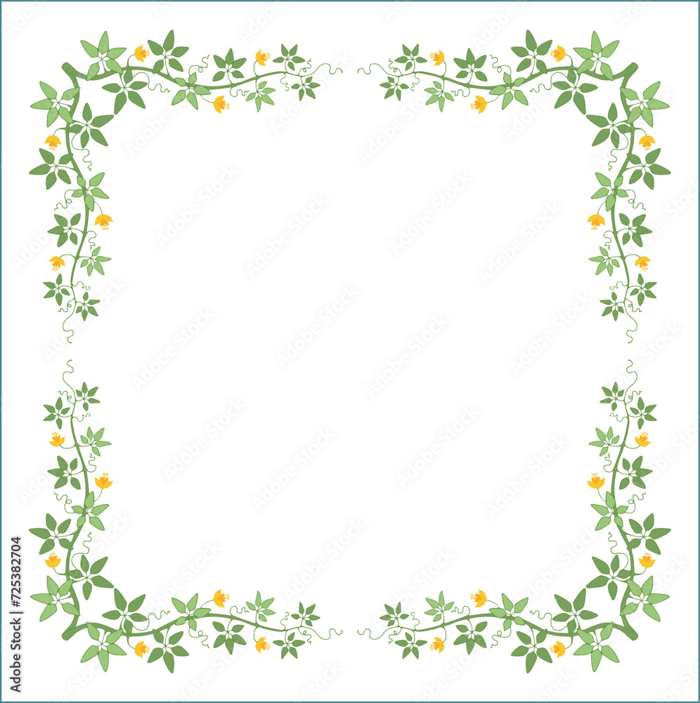 Black and white vegetal ornamental frame with tropical leaves and flowers, decorative border, corners for greeting cards, banners, business cards, invitations, menus. Isolated vector illustration.