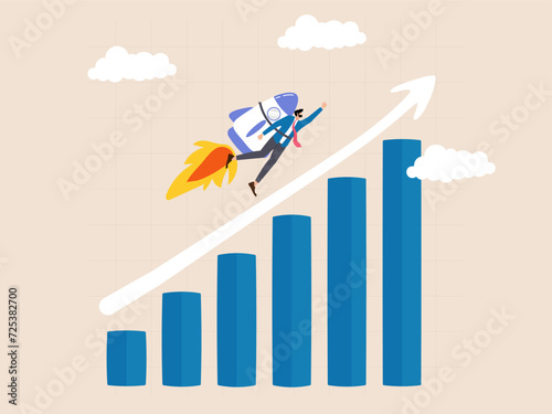 Ride the rocket as the graph rises. This illustration creates a picture of rapid progress and ambition leading to the pinnacle of business success.