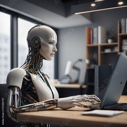 an image showing a seamless interaction between humans and artificial intelligence in a work or home environment