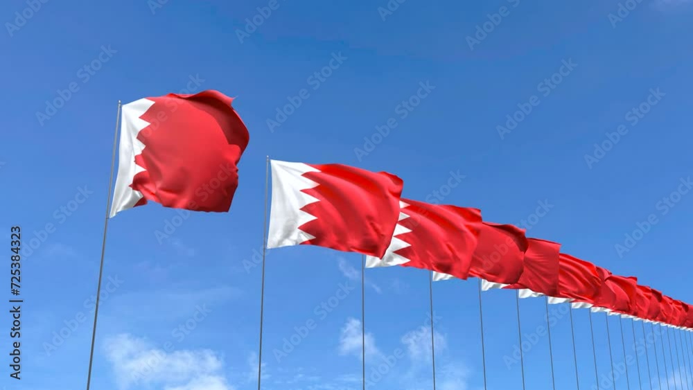 Looping video of Bahrain flag Waving on blue sky background, Loop Animation Bahrain flag