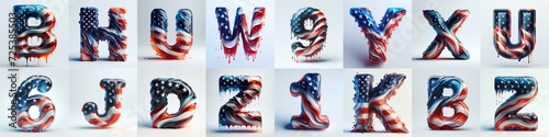 US flag glass 3D Lettering Typeface. AI generated illustration