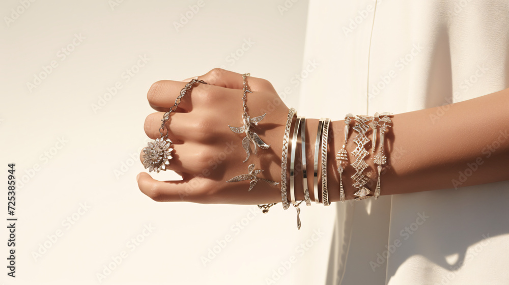 Hand wearing silvers jewelry