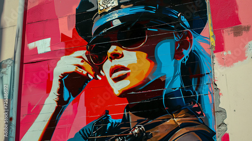 Courageous Protector: A Vibrant Mural of a Policewoman