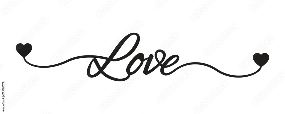 LOVE word hand drawn lettering  Modern calligraphy script love text  Vector illustration