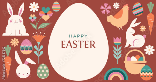 Happy Easter geometric background, Easter egg card, framed banner design