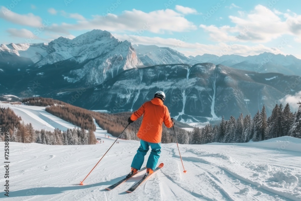 skiing in the mountains Older people engage in sports activity for health and longevity