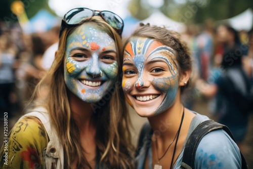 friends with painted faces at a naturethemed festival photo