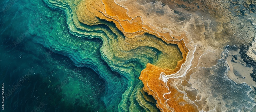 Oceanic layers of colors created by concentric river runoff seen from above.