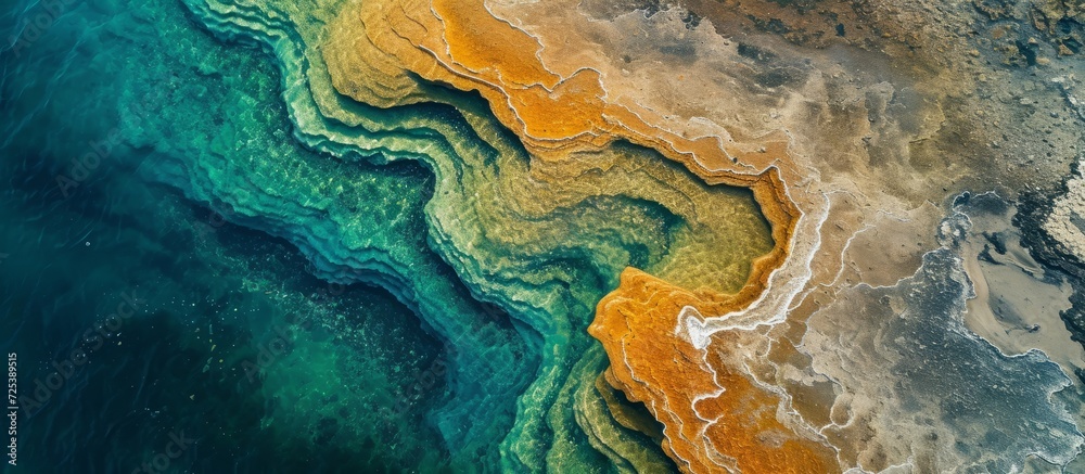 Oceanic layers of colors created by concentric river runoff seen from above. Oceanic layers of colors created by concentric river runoff seen from above.