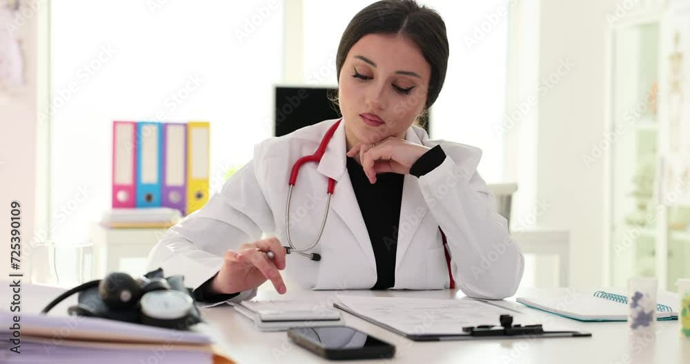 Doctor calculates cost of treatment at clinic Doctor calculates cost of treatment at clinic