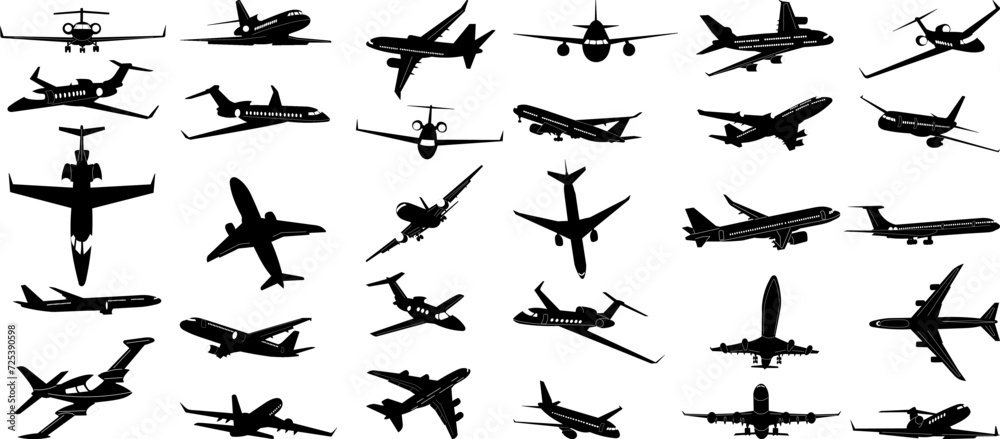 Naklejka premium airplanes set black silhouette, on white background vector