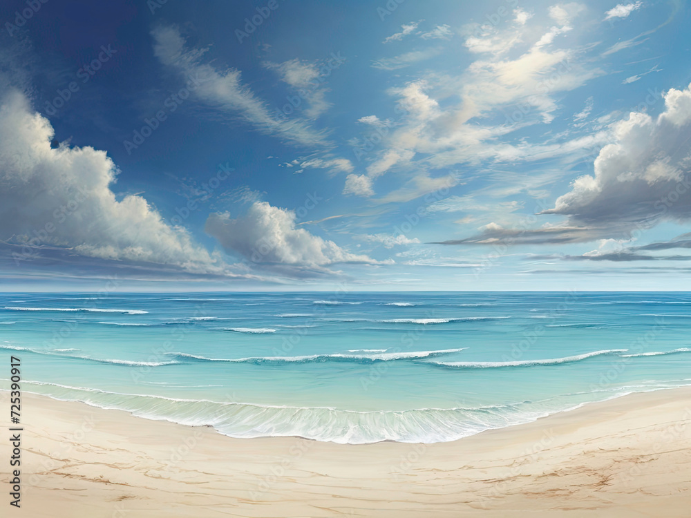 Expansive Tropical Paradise: A Panoramic Seascape with Vast Horizon, where Sky Meets Sea in Stunning Harmony