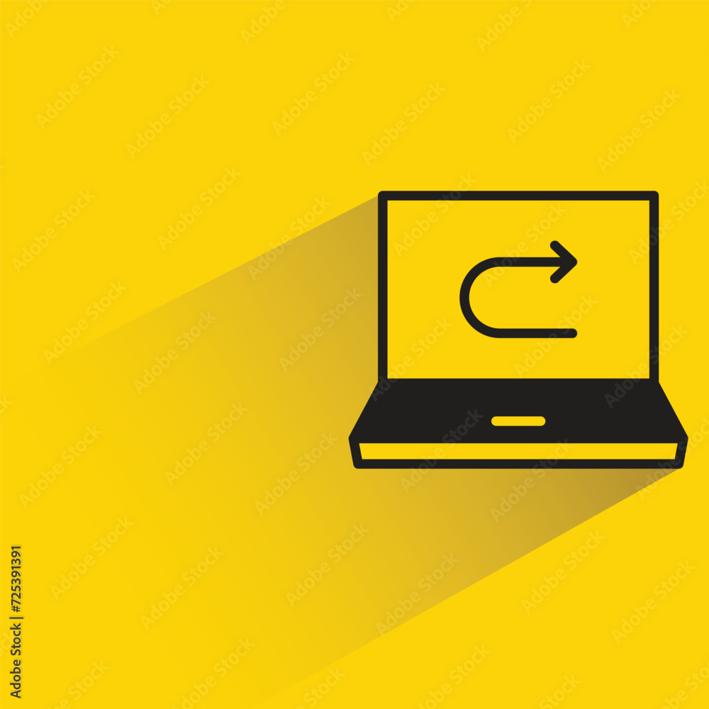 laptop and redo icon with shadow on yellow background