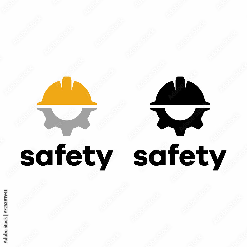 Construction, labor and engineering symbols. Helmet and gear flat or line icon - stock vector.