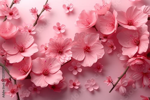 Delicate pink flowers on a pink background are a vibrant and beautiful display of nature s blooming beauty  capturing the essence of the season.