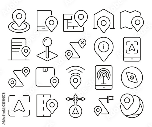 navigation and map pin icons set