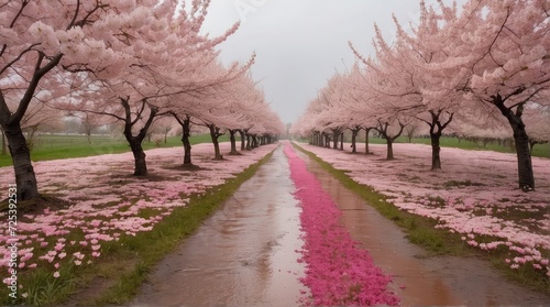 cherry blossom orchard  trees  pathway  photography backdrop  wedding backdrop  photoshop overlay 