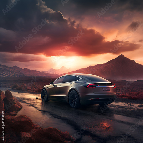 Tesla Car Wallpaper, Desktop Design, Ai generative