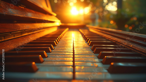 Close-Up of Sunny Piano Keys Setting on a Sunny Day With Blurred Background