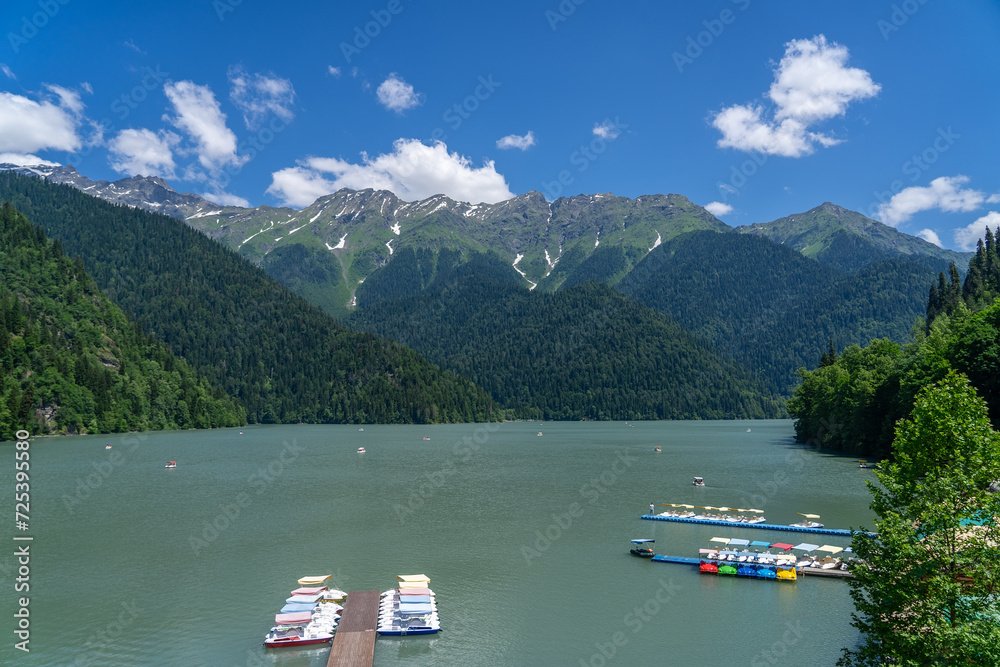 Serene Symphony: Harmonious Floatilla Gliding on a Tranquil Lake