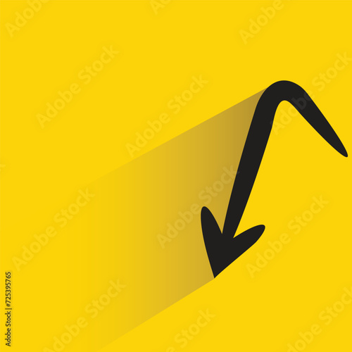turn down arrow icon with shadow on yellow background
