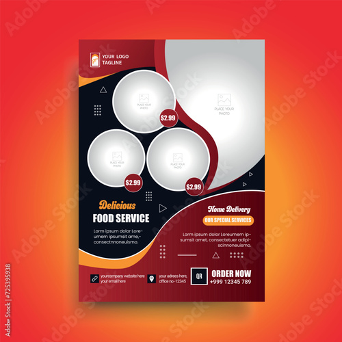 Fast Food Flyer Design cooking, cafe and restaurant menu, food ordering, junk food. Pizza, Burger, French fries and Soda, poster, flyer, cover, menu, brochure.