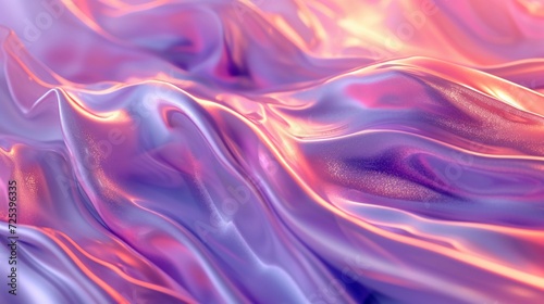 Iridescent liquid with smooth, flowing waves. Soft and dreamy mix of pastel purples, pinks, and peach. Tranquil and surreal abstract background. AI Generated