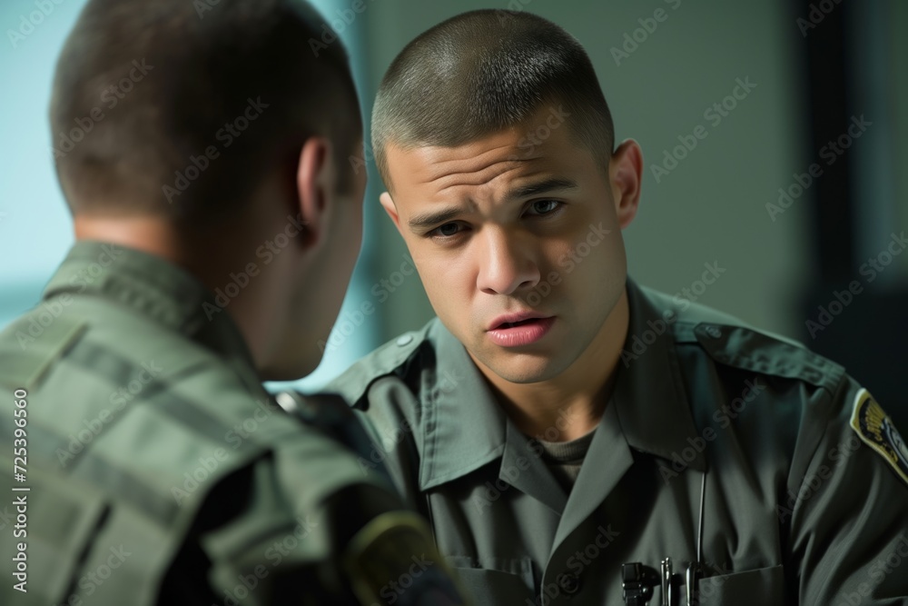 a suspect refusing to look at the questioning officer