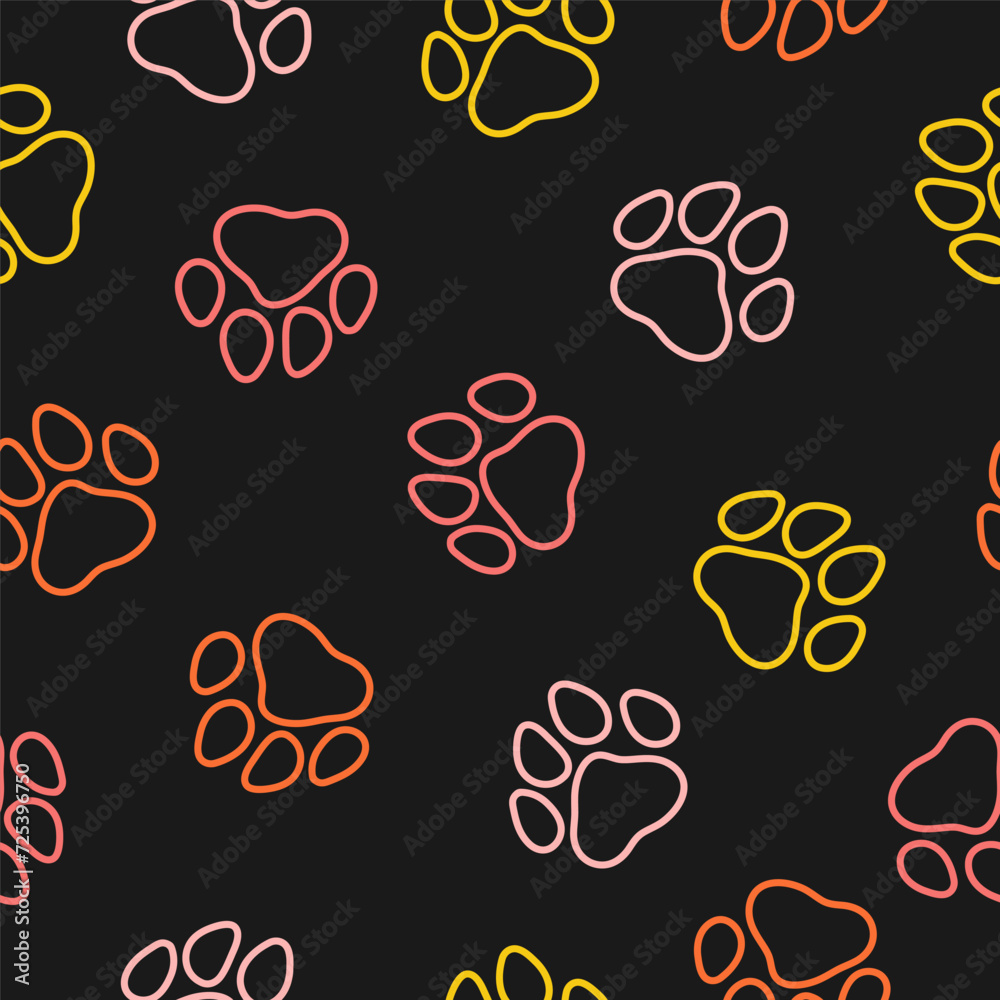 Fototapeta premium Seamless pattern with colorful outline paws