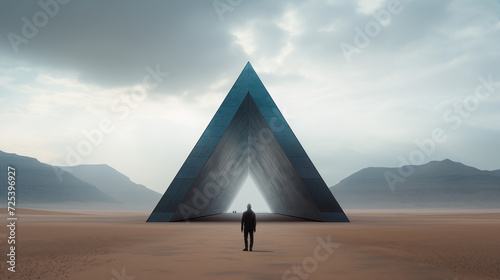 Monolithic Pyramid Structure in Desert Landscape