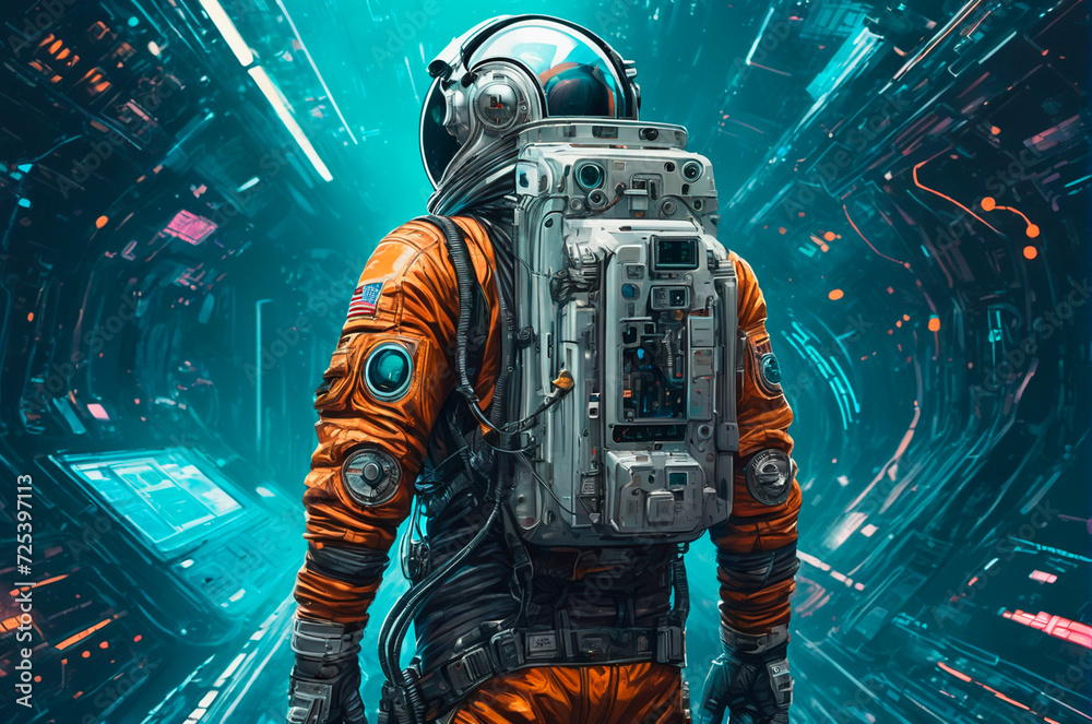 Cyber astronaut in a spaceship. Generative AI