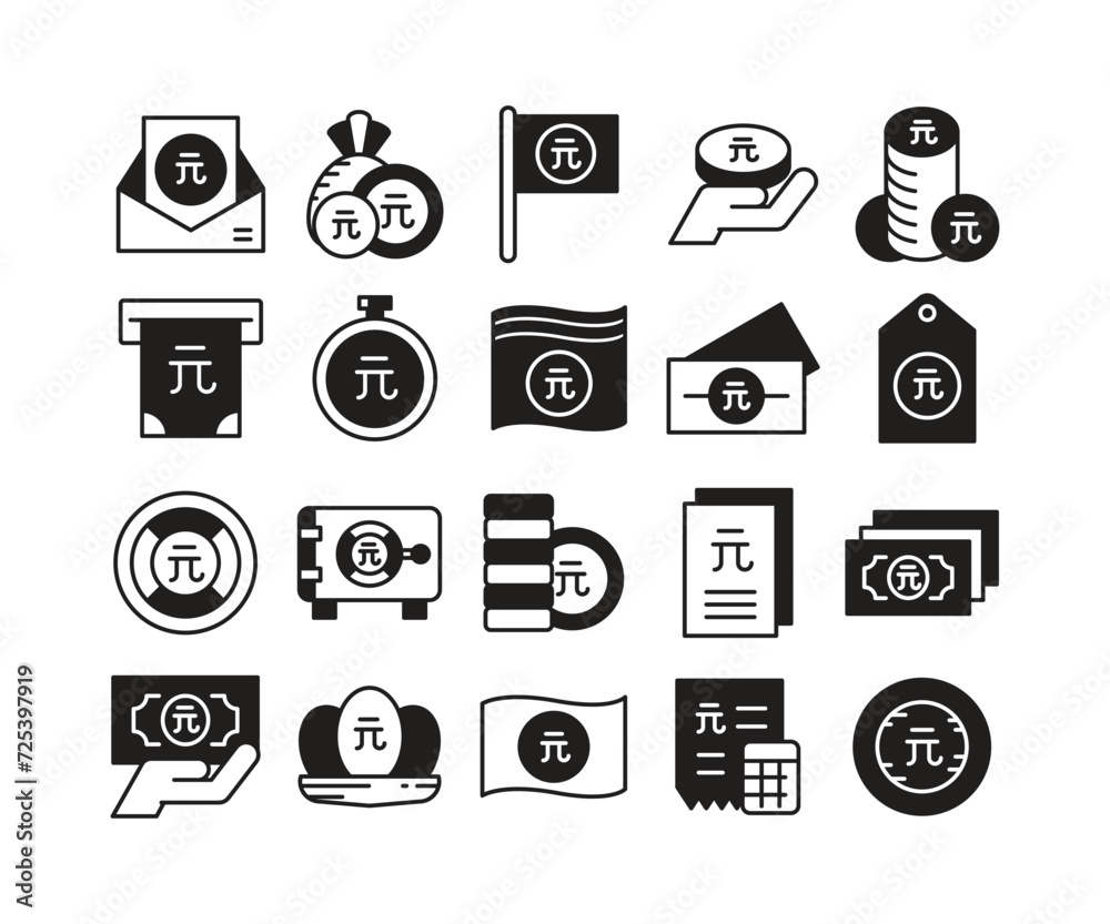 Chinese Yuan money icons set vector illustration Chinese Yuan money icons set vector illustration