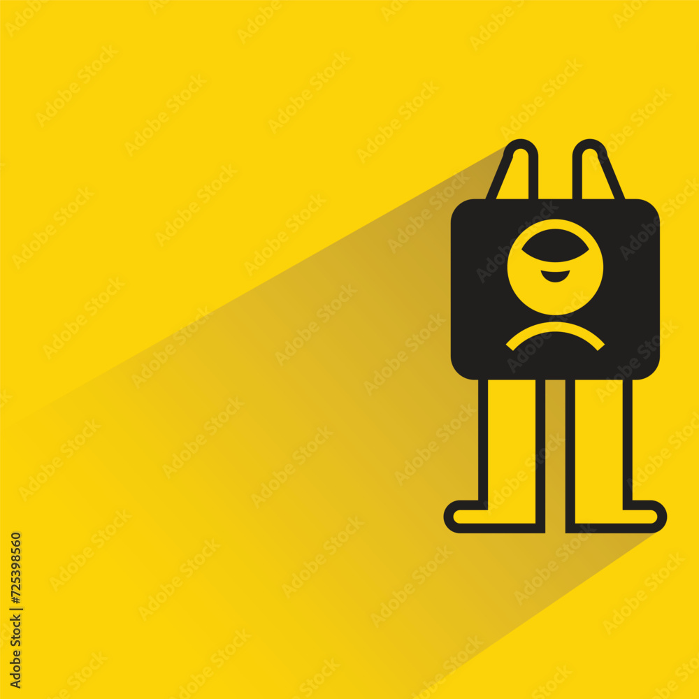 cute monster character with shadow on yellow background