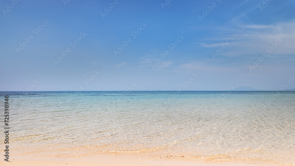 Tranquil tropical beach with clear water and blue sky, ideal for summer vacation concepts  Earth Day concept